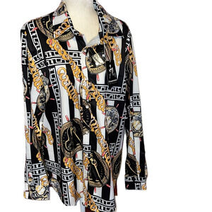 NWT Daupanzees Mens Dress Shirt Long Sleeve Luxury Design 70s Disco Club L